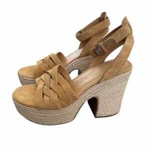 Marc Fisher Suede Braided Platform Sandals - Tan